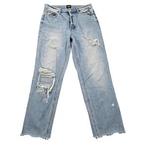 BDG Jeans Womens 27 Light Wash Mid Rise Straight Distressed Raw Hem Crop Denim
